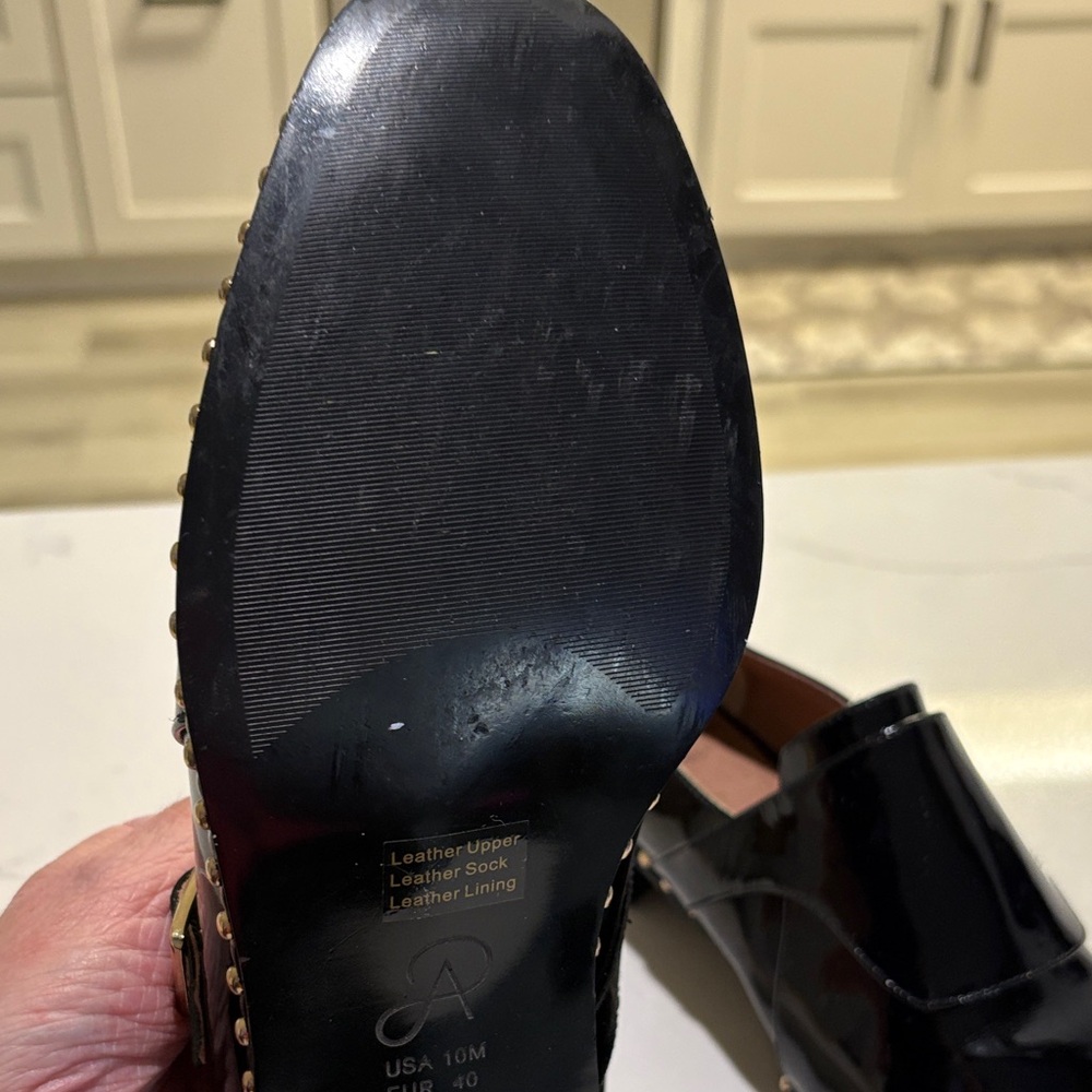 Adrianna Papell Black Patent Loafers with Gold Studs - Picture 4 of 9